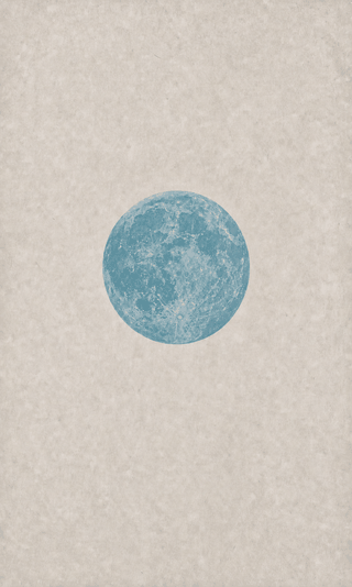 A complete archival moon specimen showing a cyan-blue full moon